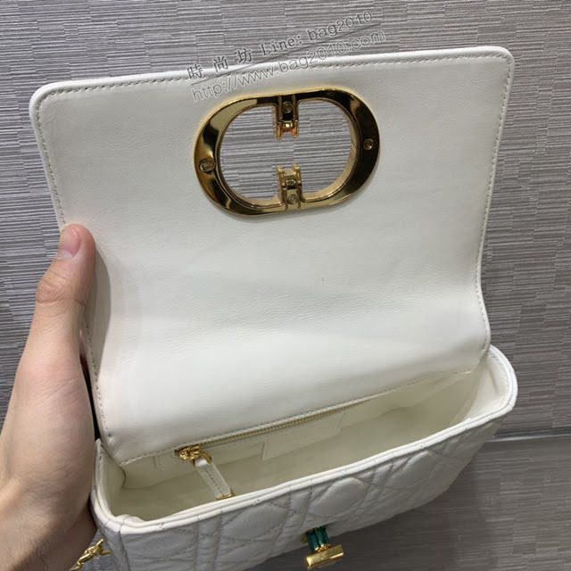 Dior女包 迪奧Caro小號菱格紋牛皮革白色鏈條包 Dior肩背斜挎包  dfk1614